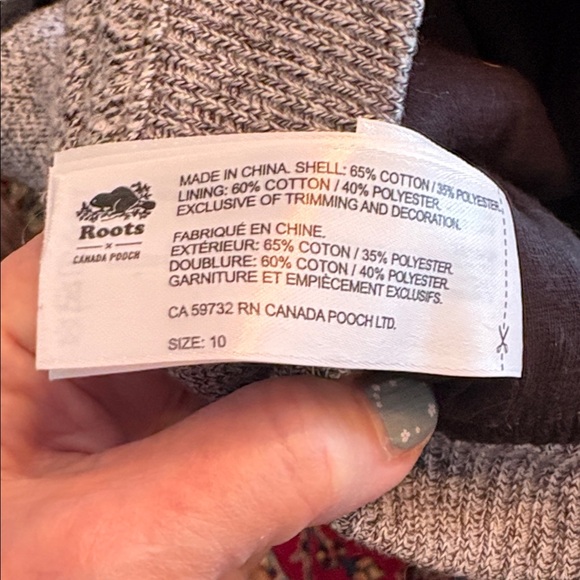 Roots x Canada Pooch Gray Dog Hoodie Sz 10 (10" Back Length) - Picture 7 of 7